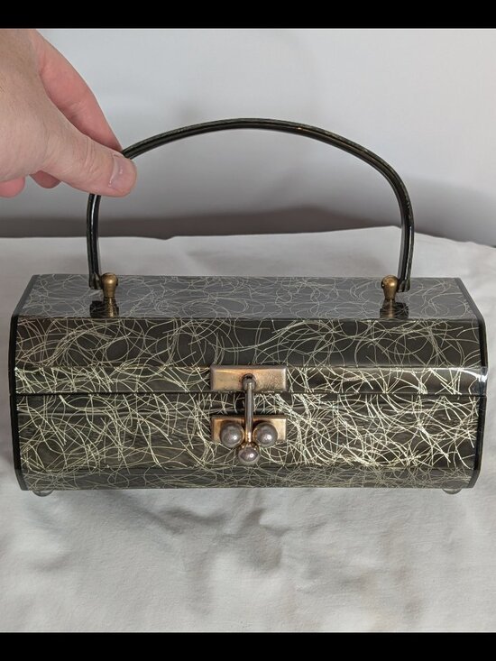 Patricia of Miami Handbags - Wow PATRICIA OF MIAMI Dark Olive & Gold Streak Lucite Purse 1950s, VG Condition